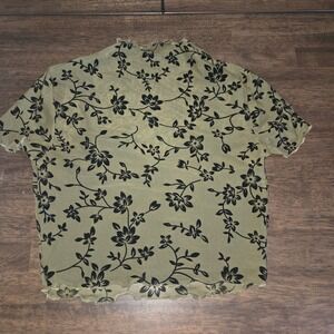 Olive Green Floral Mesh Mock Neck Top with Black Camisole Y2K Fairycore Grunge